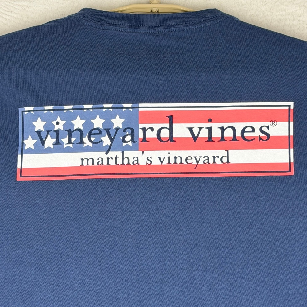 Vineyard Vines Shirt Mens XS Navy American Flag Pocket Long Sleeve Tee - Picture 5 of 10